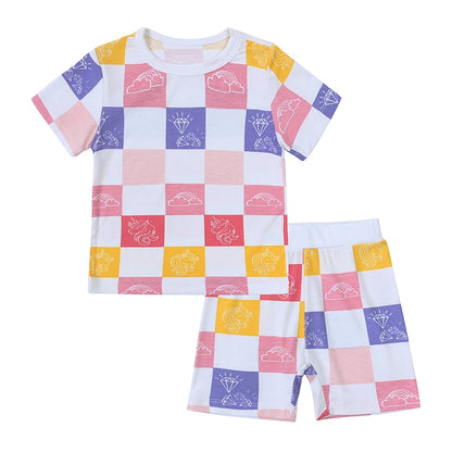Kids Short Sleeved Suit Baby Boys Girls Clothes Bamboo Fiber Clothing Sets Full Print Sleepwear Costume For Children