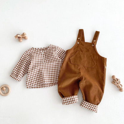 Boys Corduroy Overalls Solid Color Toddler Kids Suspenders Trousers