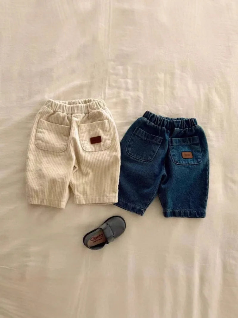 New Baby Loose Jeans Girls Corduroy Trousers Solid Boys Pocket Casual Pants