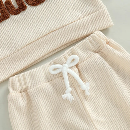 Toddler Boy Girl Letter Embroidery Sweatshirt with Elastic Waist Solid Pants Set