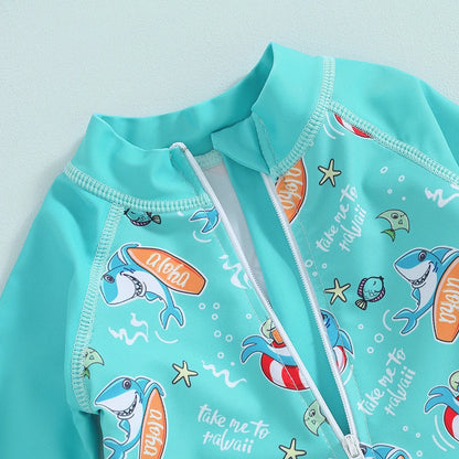 Baby Boy Swimsuit Shark Rashguard Swimsuit Long Sleeve Zipper Swimwear Suit