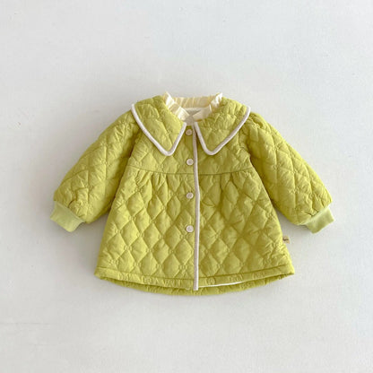 Baby Girls Warm Coat Solid Infant Padded Jacket Cute Lapel Princess Tops