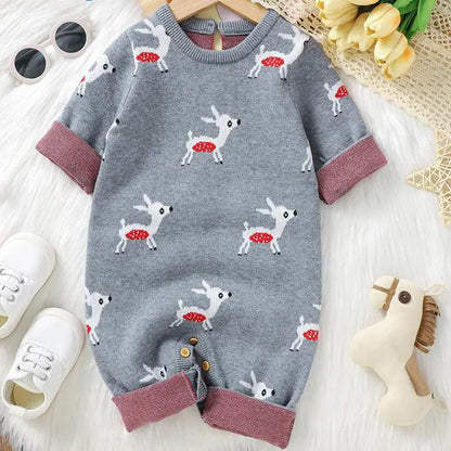 Boy Girl Cartoon Deers Knitted Romper Newborn Warm Casual One-piece