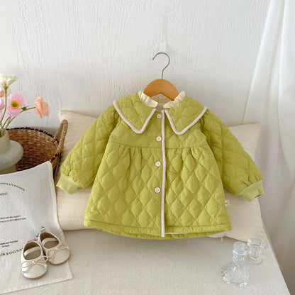 Baby Girls Warm Coat Solid Infant Padded Jacket Cute Lapel Princess Tops