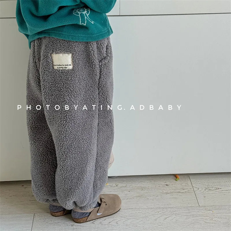 New Children Fleece Trousers Solid Girls/ Boys Lamb Wool Pants