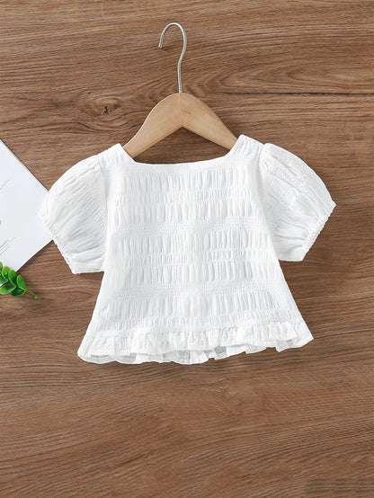 Bubble Sleeves Sweet And Cute Lace Short Sleeve Shirt For Girls