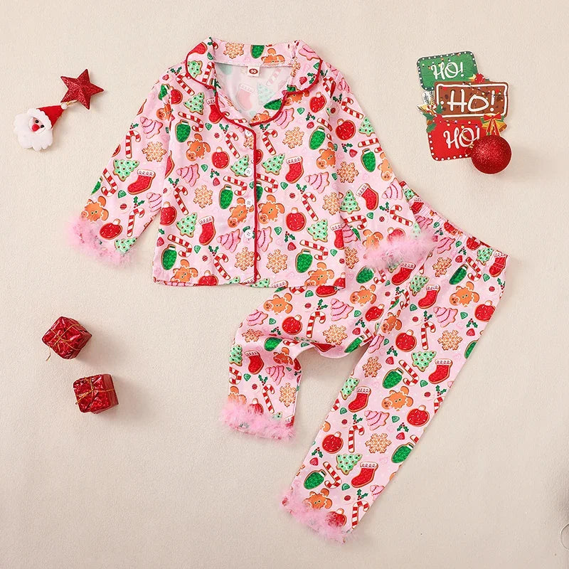 Boy Girl Christmas Silk Pajamas Set