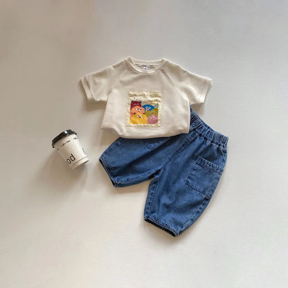 Boy Girl Children Cartoon Short Sleeve T-shirt All-match Baby Patch Casual Tees