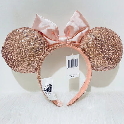 Rose Gold Sequins Ear Headband Mickey PP Cotton Minnie Silk Bow