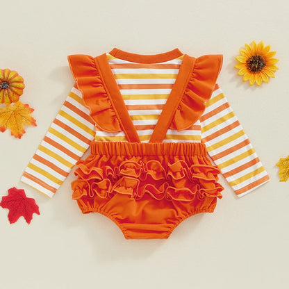 Baby Girls Halloween 2Pcs  Romper and Pumpkin Pattern Button Strap