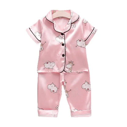 Clothes Toddler Boys Girls Soft Ice Silk Tops Pants Set Nightgown