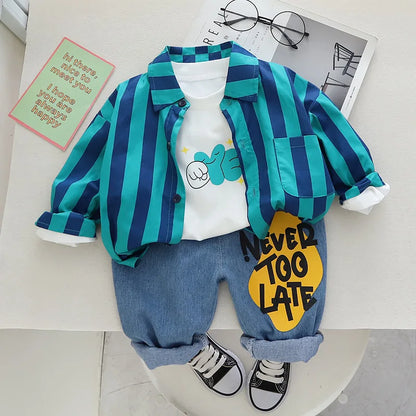 Baby Boys Clothes Suit Children Striped Shirt T-Shirt Pants 3Pcs/Sets