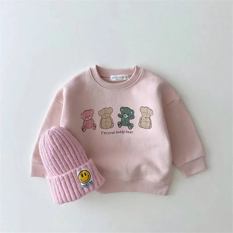 Baby Hoodies Cute Bear Print Infant Boys Cartoon Sweatshirt Cotton Girls Clothes