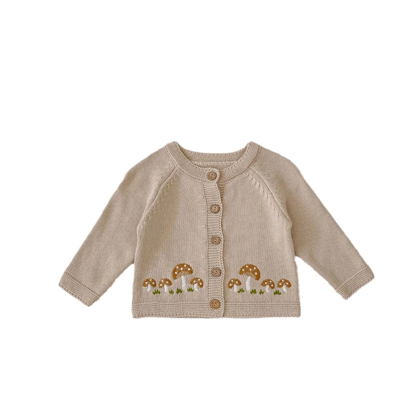 Baby Long Sleeve Sweater Coat Mushroom Embroidery Infant Boy Girl Knitted Cardigan