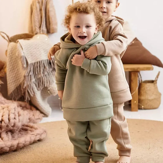 Fleece Tracksuit Clothes Solid Warm Winter Long Sleeve Sets Hoodies Sweatshirt