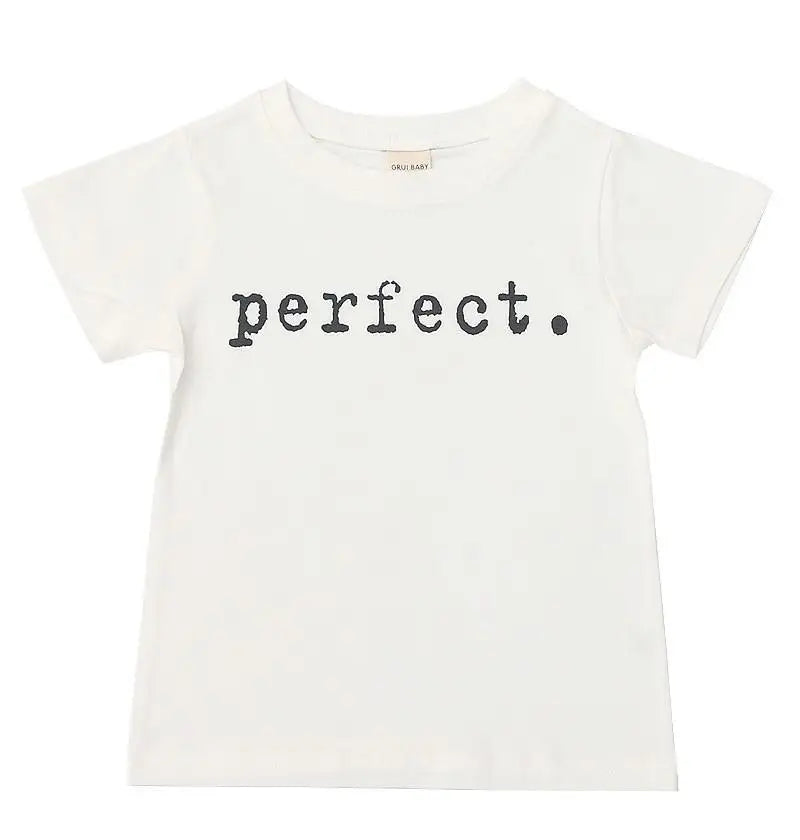 Girls Boy White T Shirt Fashion Print Kids Short Sleeve T-shirt Funny Letters Tops