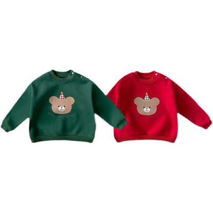 New Children Fleece Sweatshirt Christmas Boys Girls Cute Cartoon Bear Pullover