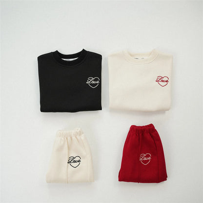 Boy Baby Love Embroidery Tops + Pants 2pcs Loose Girl  Sweatshirt Suit