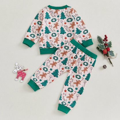 Toddler Boys Girls Christmas Outfits Cartoon Print Sweatshirt and Elastic Waist Pants