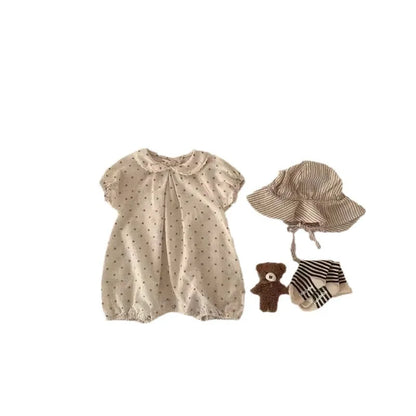 Newborn Girl/Boy Infant Dots Lapel Loose Short Sleeves Jumpsuit Romper