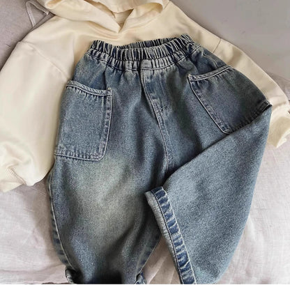 New Casual Pants Children Side Pocket Grinding White Boys Jeans