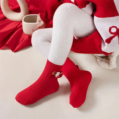 New Year Socks for Girls Rabbit Bowknot Red Toddler Sweet Anti-Skid