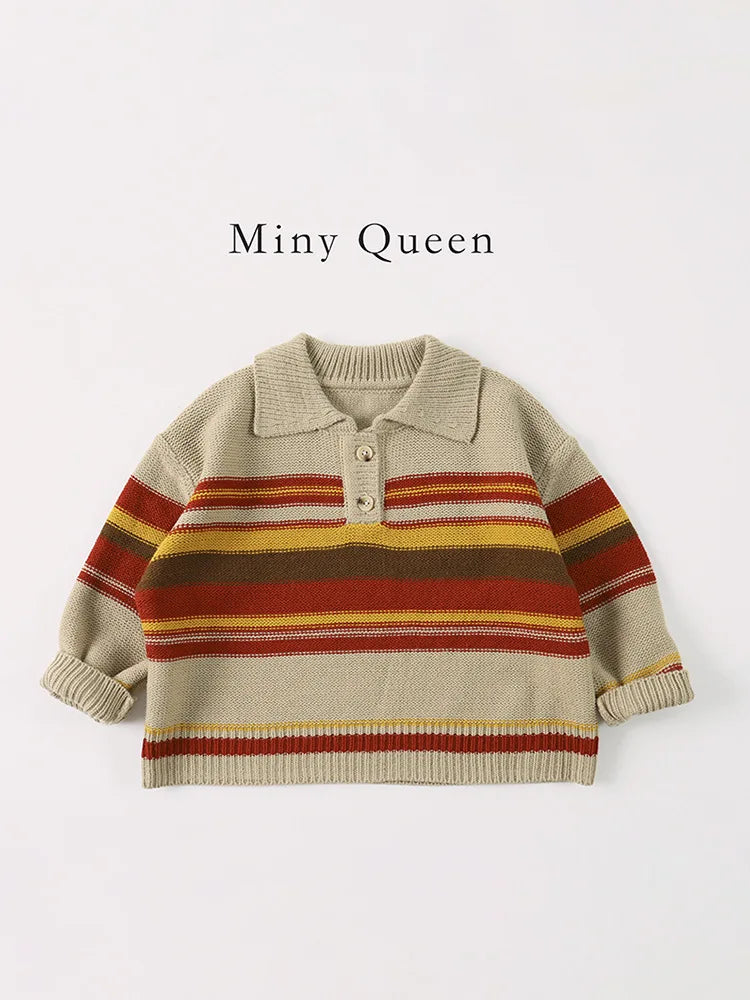 Children Long Sleeve Striped Sweater Baby Boys Casual Knit Pullover Kids