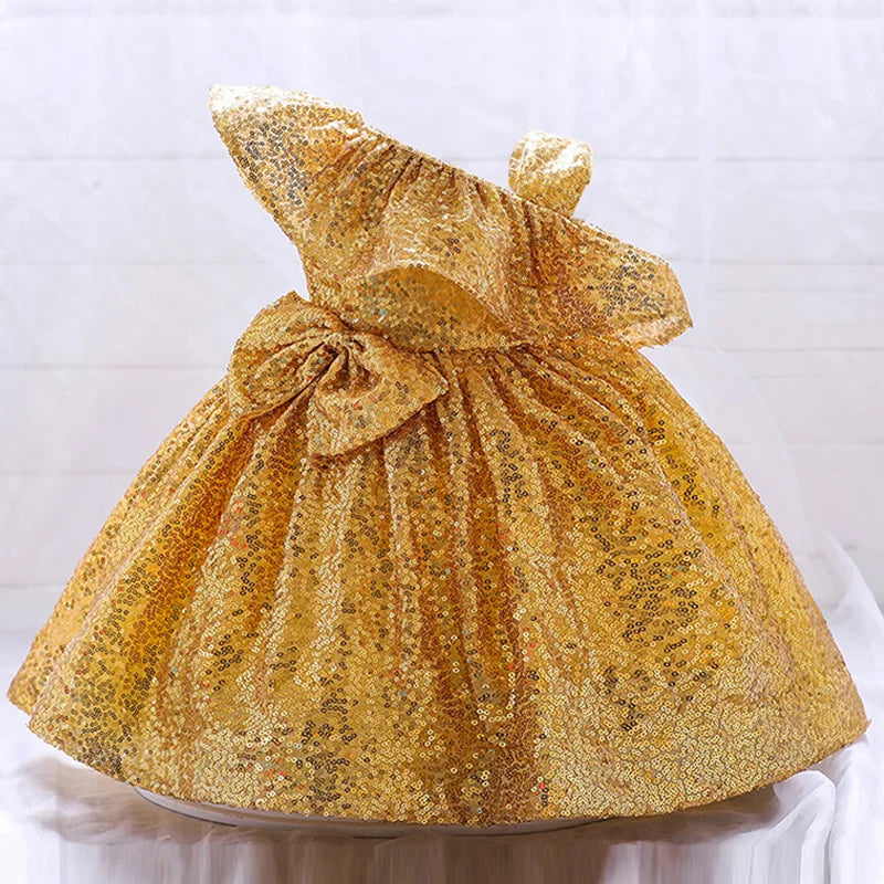 Birthday Dress For Baptism Sequin Princess Dress Red Gold Party