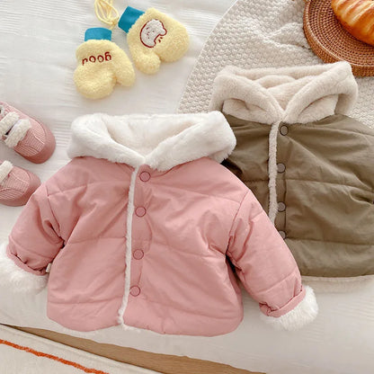 Baby Girls Clothes Fur Lining Hoodie Jacket  Cotton Fleece Boys Coat