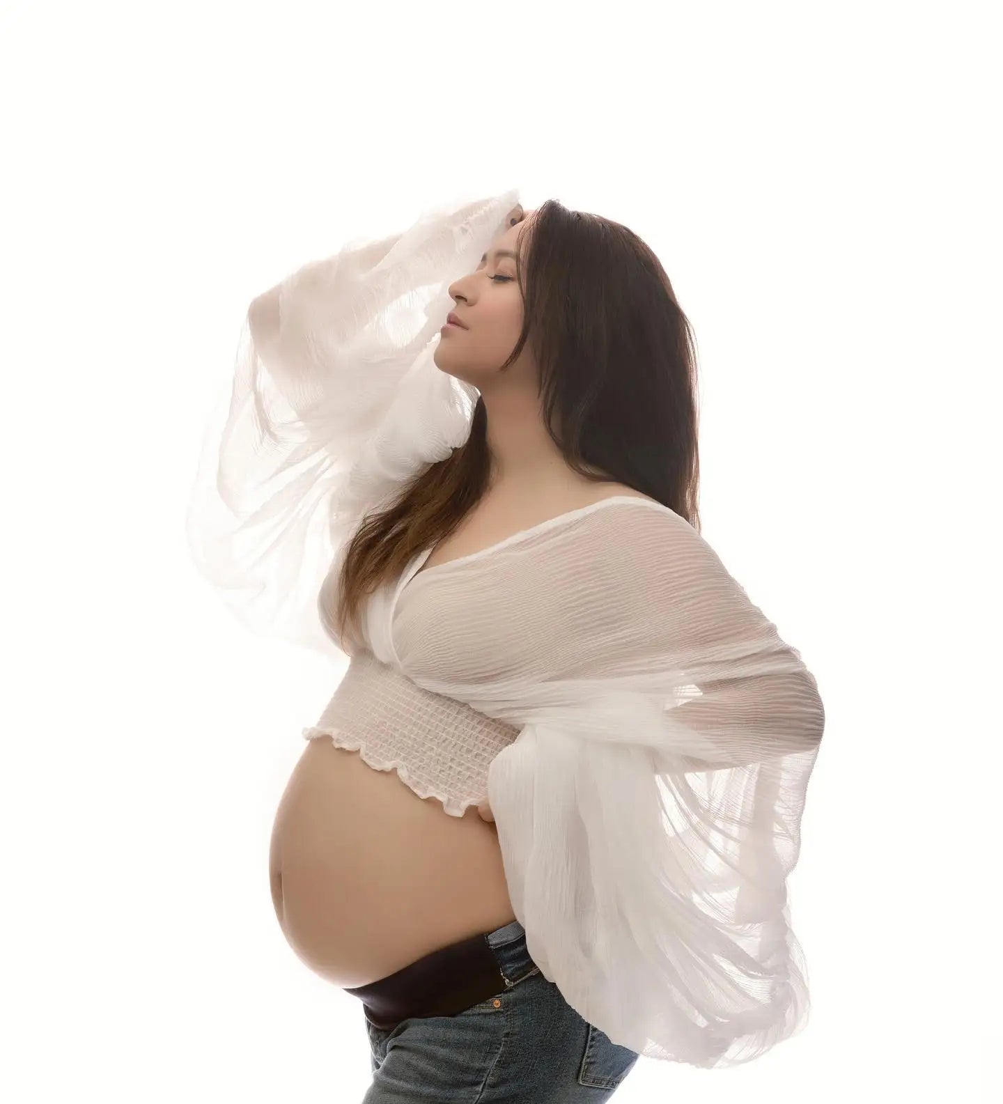 Props accessories Women's Pleated Top Female Fold Puff Sleeve Loose Pregnant Women Clothing