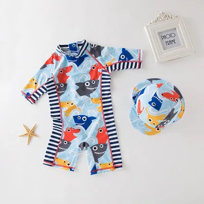 boys girls swimwear with cap surfing Wear swimming suit infant bathing Suit