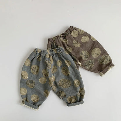 Boy Girl Baby Retro Print Trousers Fashion Children Loose Wide Leg Pants