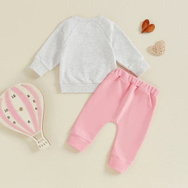 Baby Girls 2-piece Outfit, Letters Print Sweatshirt with Elastic Waist Sweatpants