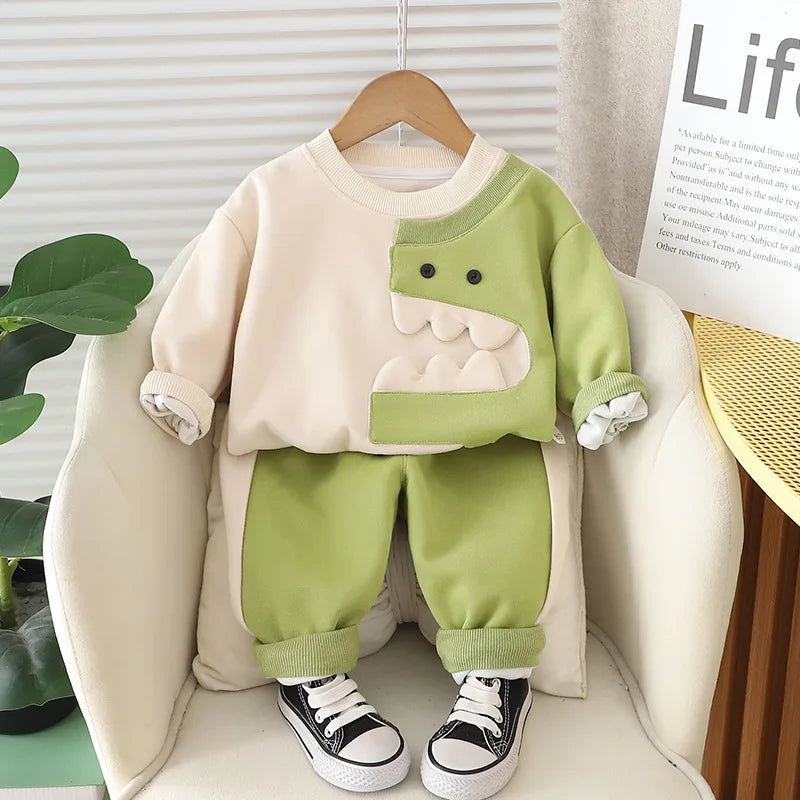 Baby Boys 2PCS Clothes Set Cartoon Dinosaurs Cotton Pullovers Stretch Loose Pants Suit