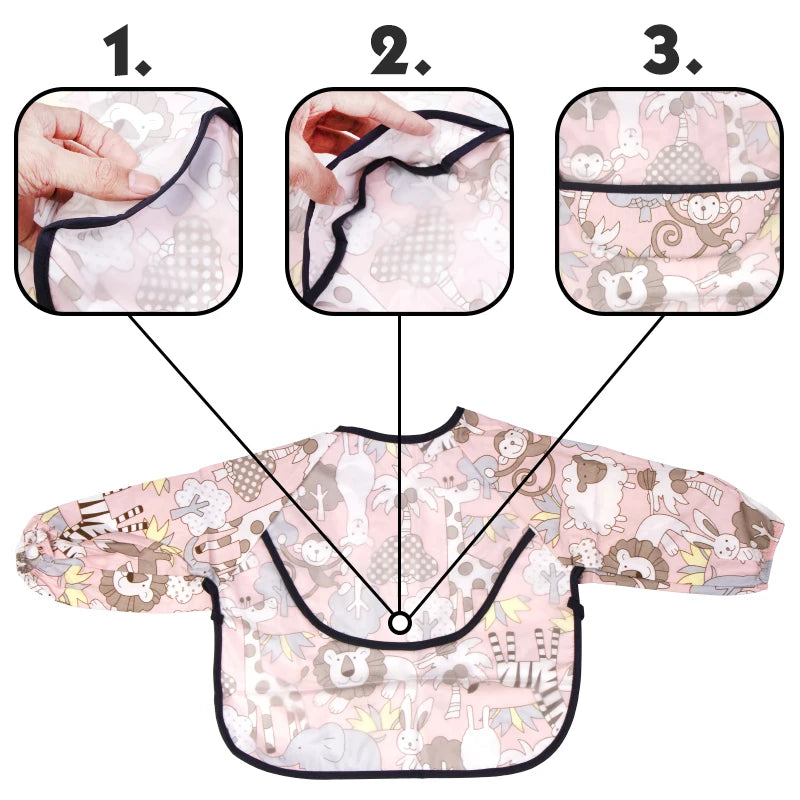 Baby Bibs Long Sleeve Art Apron Cartoon Waterproof Bib for Children