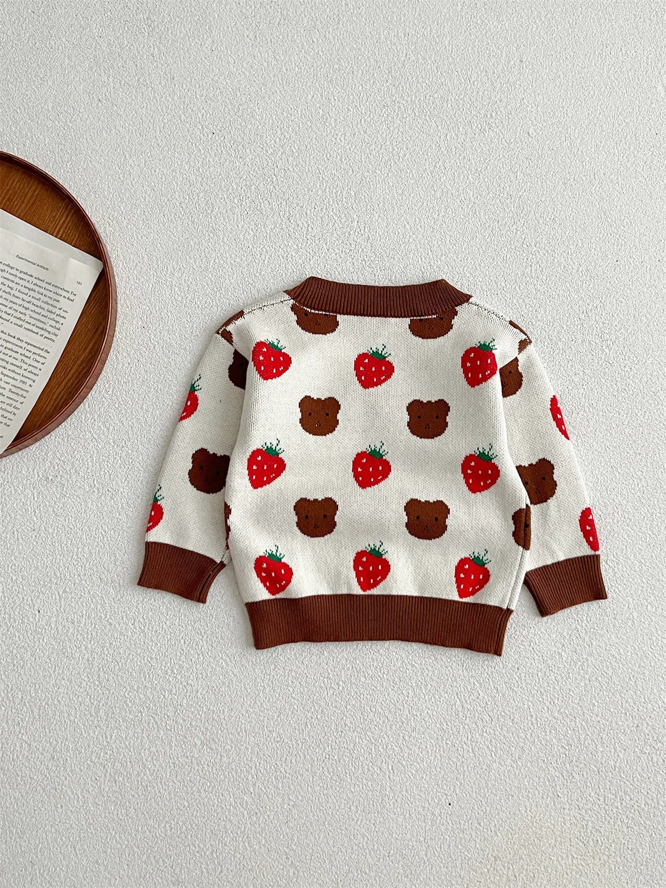 New Baby Girl Cardigan Infant Cute Strawberry Bear Print Sweater Coat /Jacket