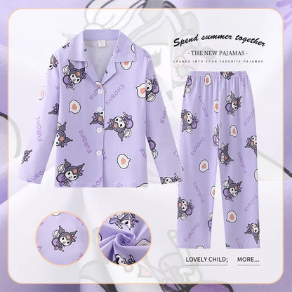 Children Pajama Sets Anime Boy Girl Milk Silk Sleepwear Spring Kids Long-sleeved Pants