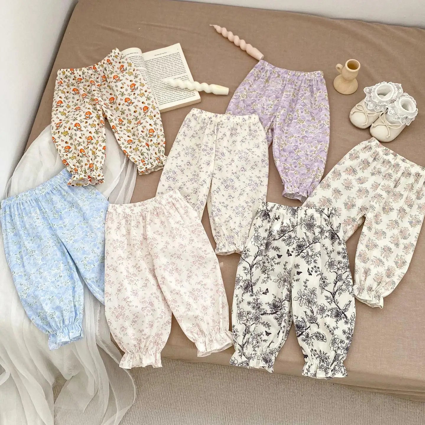 Girl Children Fashion Floral Print Pants Thin Toddler Casual Pants