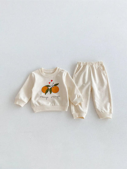 Baby Cotton Tracksuit Boy Girl Fruit Print Long Sleeve Tops+Pants 2pcs