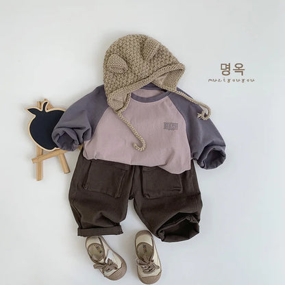 Children Casual Pants Cotton Boys Big Pocket Trousers Solid Baby Girls Versatile Pants