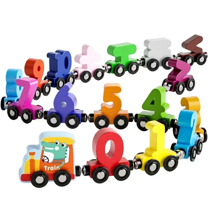 Digital Train Colorful Cognition Wooden Toy Learning Car Montessori Toys