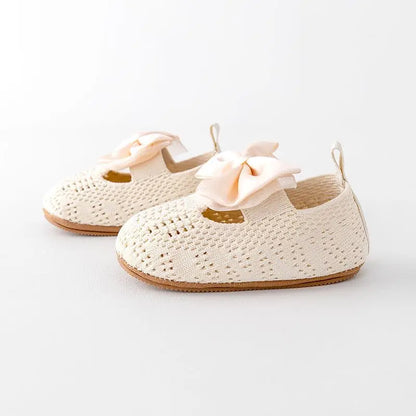 Girls Princess Flats Cute Bow Knitted Hollowed out Shoes Casual Walking Shoes