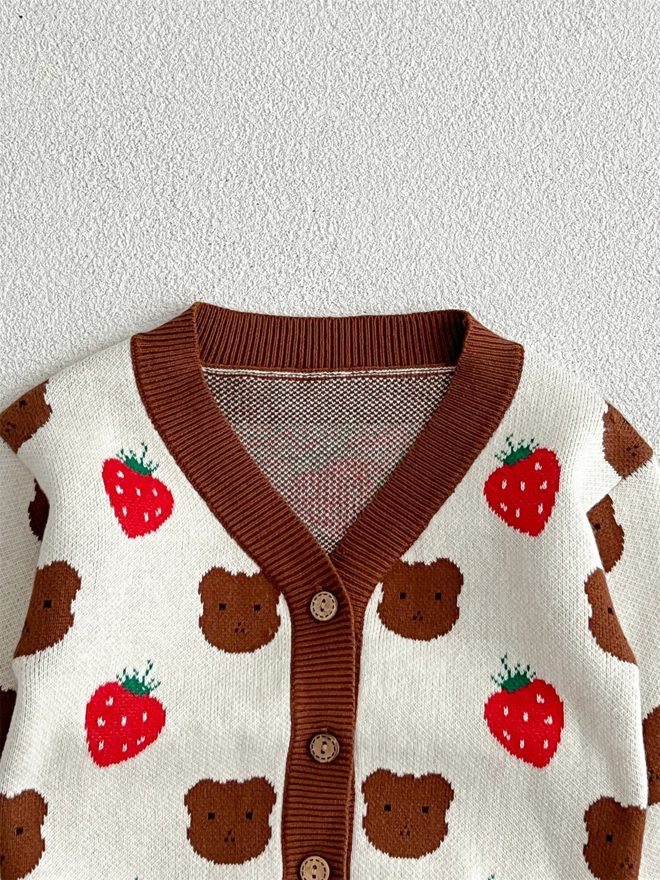 New Baby Girl Cardigan Infant Cute Strawberry Bear Print Sweater Coat /Jacket