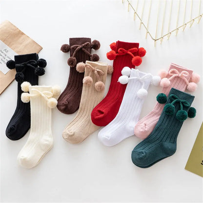 Knee High Socks Boys Girls Pompom Socks Baby Leg Warmers Cotton Sock