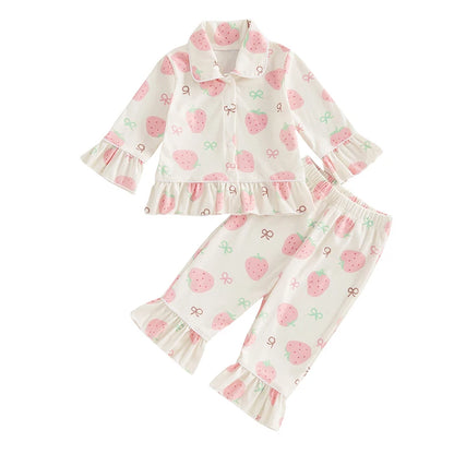 Baby Girl Pajama Set Strawberry/Butterfly Print Long Sleeve Tops + Pants