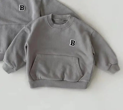 Boy Letter Sweatshirts Embroidery Pocket All-match Kid Tops