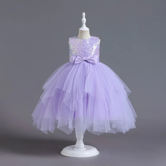 Sequined Girl Princess Dress Layered Tulle Princess Kids' Birthday Dresses Summer Children Wedding Party Costume