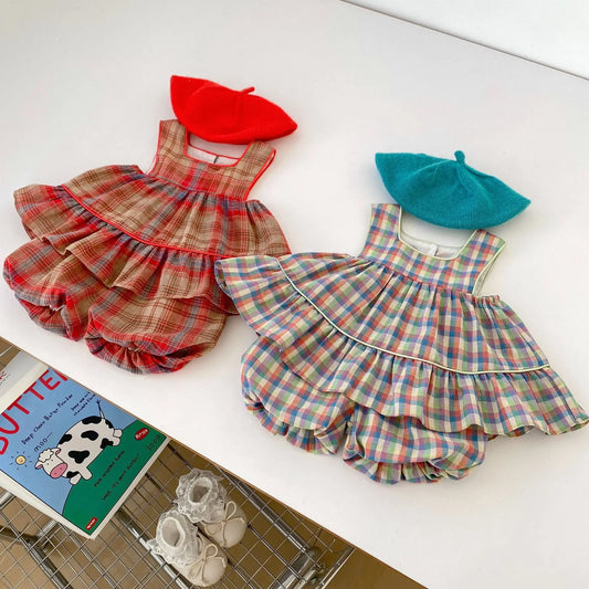 Baby Plaid Vest Suit Children Sleeveless Tops + Shorts 2pcs