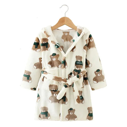 Long Sleeve Hooded Children's Bathrobe Cartoon Print Robe