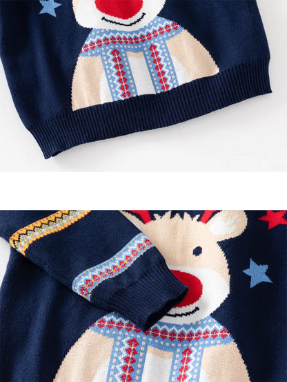 New Year Kid Sweater Long Sleeve Cartoon Print Deer Casual Loose Pullover